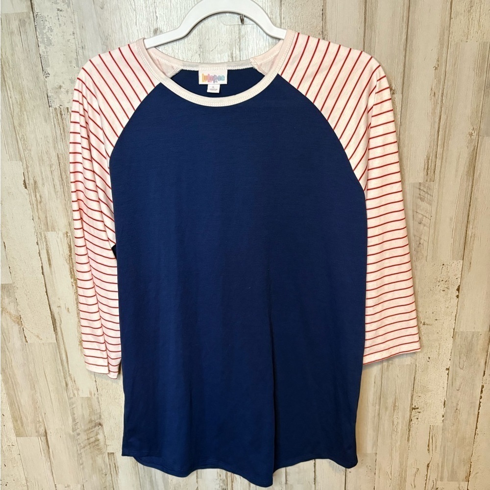 LulaRoe Size 3X Blouse Top Blue, Red & White Stripes with Raglan Sleeve